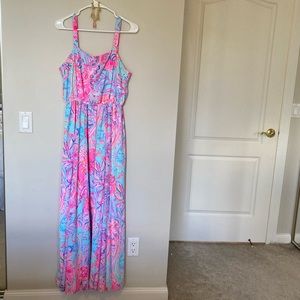 Lilly Pulitzer Lizette Maxi Dress Isla de Coco and LP charm bracelet.